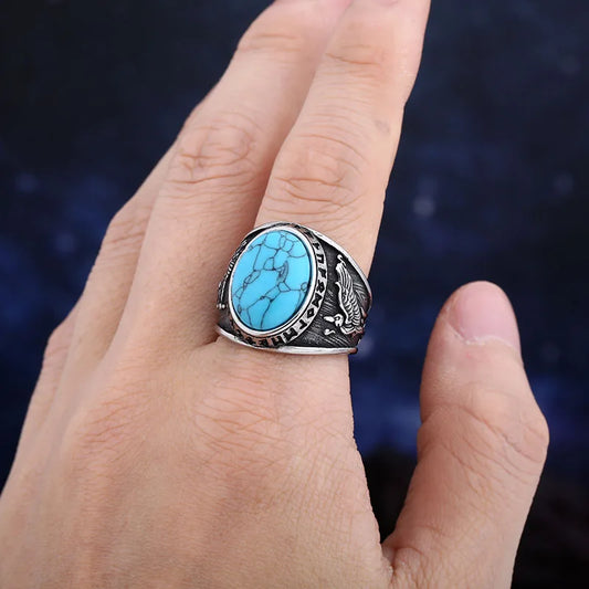 ANILLO VIKINGO CON PIEDRA AZUL